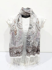 Lovely Hand Made Thai Floral Scarf Shawl White