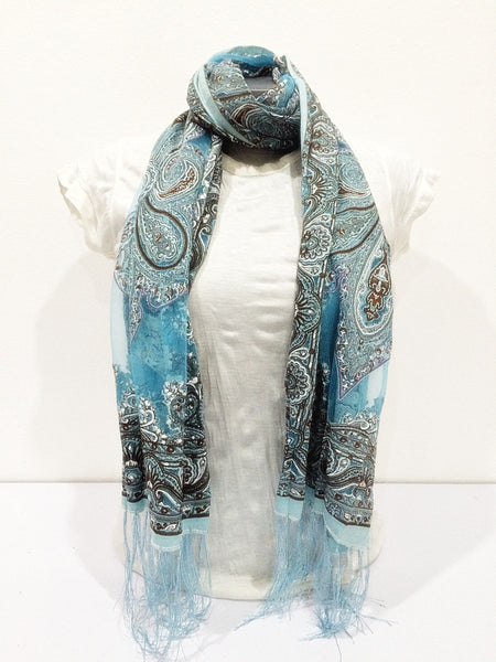 Lovely Hand Made Thai Floral Scarf Shawl Light Blue