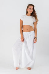 Women's Thai Harem Double Layers Palazzo Pants in Solid White