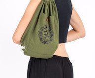 Ohm Drawstring Cotton Canvas Backpack in Olive Green