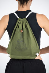 Harmony Drawstring Cotton Canvas Backpack in Olive Green