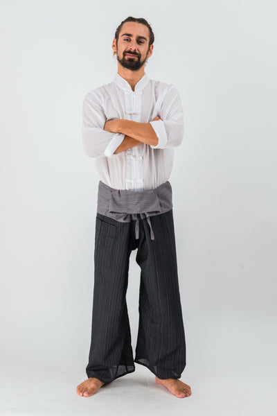 Cotton Thai Fisherman Yoga Massage Pants Two Tone Black Grey