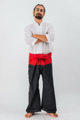 Cotton Thai Fisherman Yoga Massage Pants Two Tone Black Red