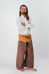 Cotton Thai Fisherman Yoga Massage Pants Two Tone Brown Beige