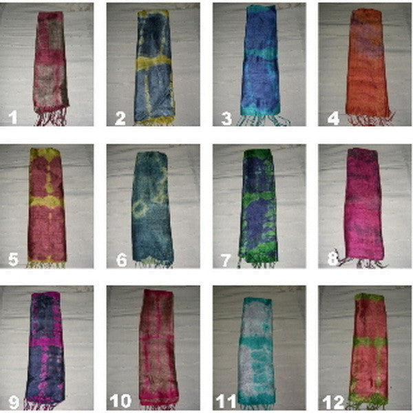 Wholesale set of 10 Thai Silk Scarves Tie Dye