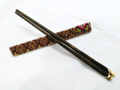 1 Pair Mango Wood ChopSticks With Thai Hill Tribe Holders