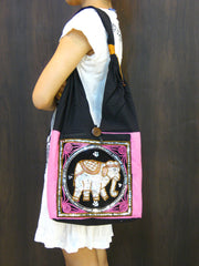 Beautiful Thai Hand Made Elephant Embroidered Handbag in Pink