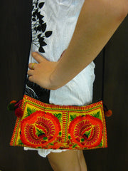 Hand Made Thai Hmong Embroidered Clutch Bag Orange