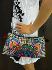 Hand Made Thai Hmong Embroidered Clutch Bag Rainbow