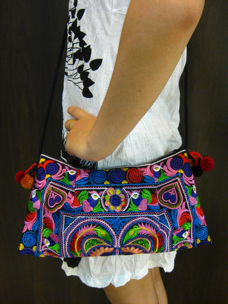 Hand Made Thai Hmong Embroidered Clutch Bag Rainbow