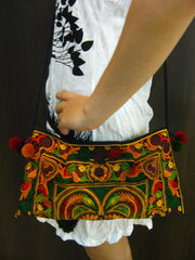 Hand Made Thai Hmong Embroidered Clutch Bag Brown