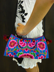 Hand Made Thai Hmong Embroidered Clutch Bag Pink