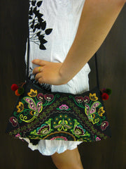 Hand Made Thai Hmong Embroidered Clutch Bag Green