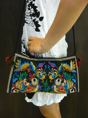 Hand Made Thai Hmong Embroidered Clutch Bag Black