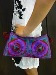Hand Made Thai Hmong Embroidered Clutch Bag Purple