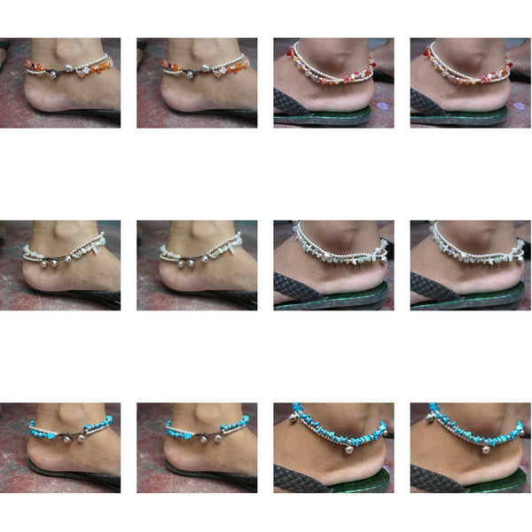 Wholesale set of 10 Thai Stone Adjustable Anklets