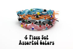 Assorted 4 Piece Set Hand Made Thai Waxed Cotton Woven Bracelet With Beads