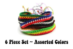 Assorted 6 Piece Set Hand Made Thai Cotton Woven String Friendship Bracelet
