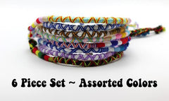 Assorted 6 Piece Set Friendship Hand Made Cotton Woven Round String Bracelet