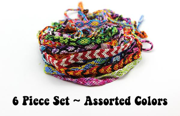 Assorted 6 Piece Set Friendship Hand Made Cotton Woven String Bracelet