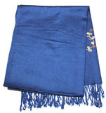 Fair Trade Hand Made Nepal Pashmina Scarf Shawl Embroidered Blue