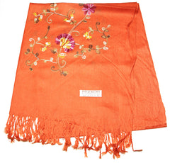 Fair Trade Hand Made Nepal Pashmina Scarf Shawl Embroidered Orange