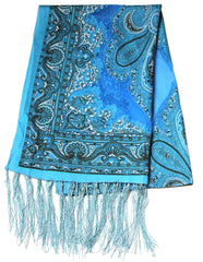 Lovely Hand Made Thai Floral Scarf Shawl Blue