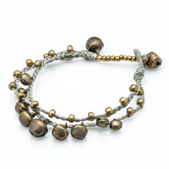 Brass Bell Waxed Cotton Bracelets in Gray