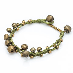 Brass Bell Waxed Cotton Bracelets in Lime
