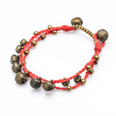 Brass Bell Waxed Cotton Bracelets in Red