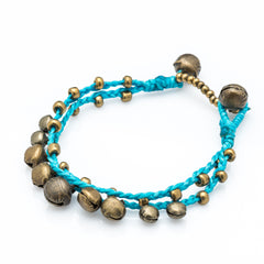 Brass Bell Waxed Cotton Bracelets in Turquoise