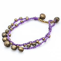 Brass Bell Waxed Cotton Bracelets in Violet