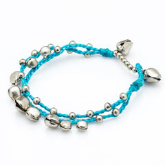 Silver Bell Waxed Cotton Bracelets in Blue