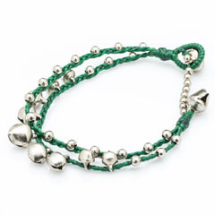 Silver Bell Waxed Cotton Bracelets in Green
