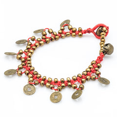 Chinese Coin Waxed Cotton Bracelets in Red