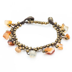 Brass Bead with Orange Stone Waxed Cotton Bracelets