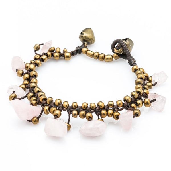 Brass Bead with Pink Stone Waxed Cotton Bracelets