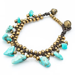 Brass Bead with Turquoise Stone Waxed Cotton Bracelets
