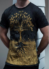 Sure Design Mens T-Shirts Tree of Life in Gold on Black