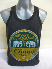 Super Soft Vintage Distressed Chang Beer Mens Tank Top in Black