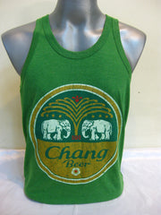 Super Soft Vintage Distressed Chang Beer Mens Tank Top in Green
