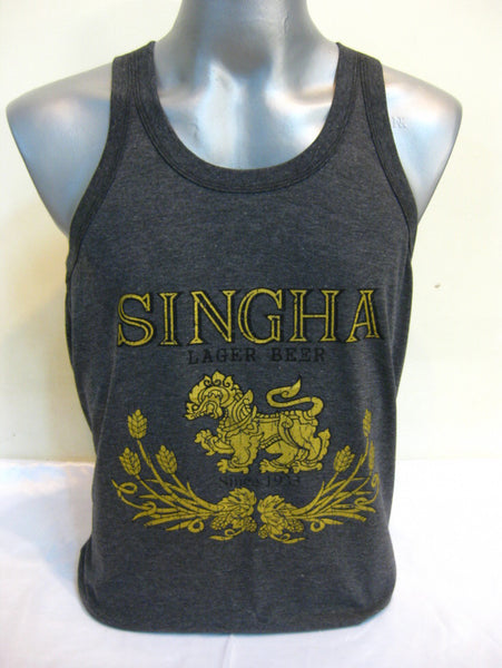 Super Soft Vintage Distressed Singha Beer Mens Tank Top in Black
