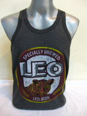Super Soft Vintage Distressed Leo Beer Mens Tank Top in Black