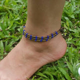 Hand Made Fair Trade Anklet Three Strand Brass Beads Purple