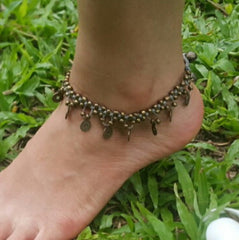 Hand Made Fair Trade Anklet Double Strand Brass Coins Gey