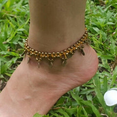 Hand Made Fair Trade Anklet Double Strand Brass Coins Gold
