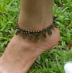 Hand Made Fair Trade Anklet Double Strand Brass Coins Black