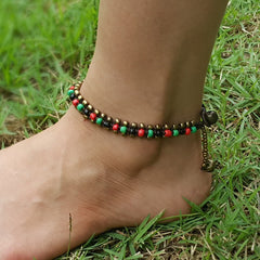 Hand Made Fair Trade Anklet Double Strand Brass Beads Multi