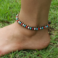 Hand Made Fair Trade Anklet Double Strand Brass Beads Multi