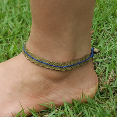 Hand Made Fair Trade Anklet Antique Coins Blue